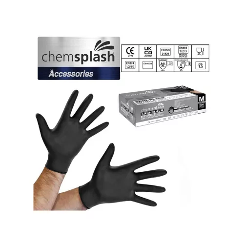 Chemsplash egyszerhasználatos púdermentes nitril kesztyű (100db) fekete M