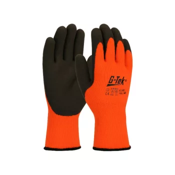   G-TEK Hi-Vis kötött, akril frottír, latexmártott munkavédelmi kesztyű narancs/fekete 09/L