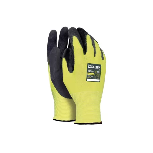 ISSALINE Nylon kesztyű mikrohabos latex bevonattal sárga/fekete 10