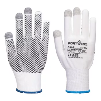   Portwest A118 Grip 13 PVC pöttyös érintőképernyős kesztyű (12 pár) Fehér/Szürke - XS