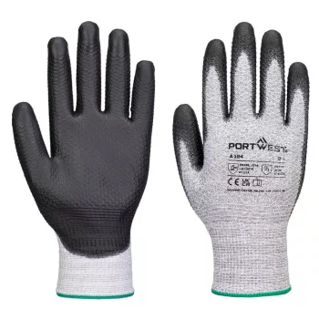  Portwest A124 Grip 13 PU gyémántkötésű kesztyű (12 pár) Szürke/Fekete - XS