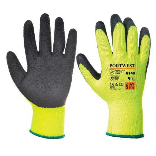 Portwest A140 Thermal latex mártott kesztyű Sárga / Fekete - XS