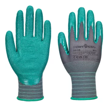   Portwest A313 Grip 15 érdesített nitril kesztyű (12 pár) Szürke/Zöld - S