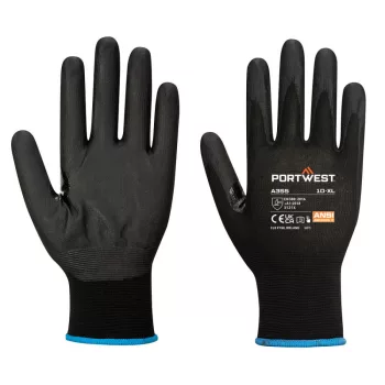   Portwest A355 NPR15 Nitril habos érintőképernyős kesztyű (12 pár) Fekete - XS