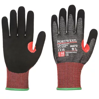   Portwest A672 CS CUT F13 nitril vágásbiztos kesztyű Fekete/Piros - XS