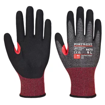   Portwest A673 CS CUT F18 nitril vágásbiztos kesztyű Fekete/Piros - XS