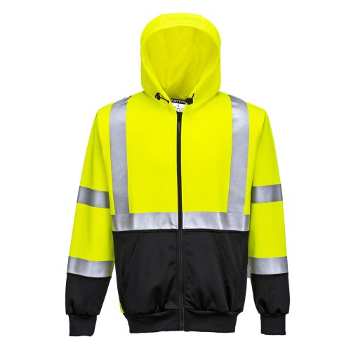 Portwest B315 Hi-Vis kéttónusú kapucnis pulóver Sárga / Fekete - S