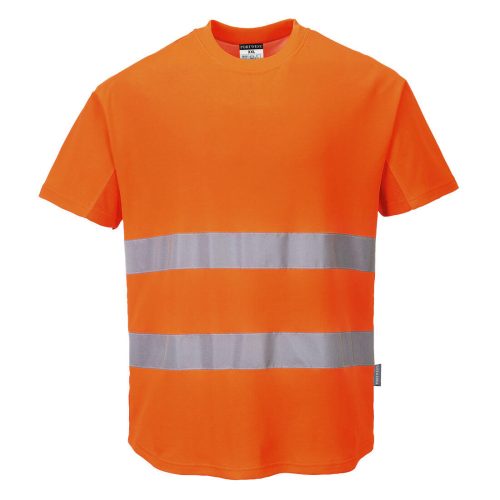 Portwest C394 Hi-Vis pamut póló pamut hálós betétes póló S/S Narancs - S