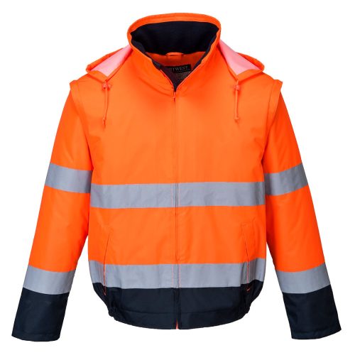 Portwest C464 Hi-Vis 2 az 1-ben kontrasztos Essential Lite bomber kabát Narancs / Navy - S