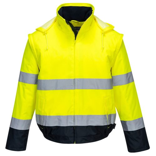 Portwest C464 Hi-Vis 2 az 1-ben kontrasztos Essential Lite bomber kabát Sárga / Navy - S