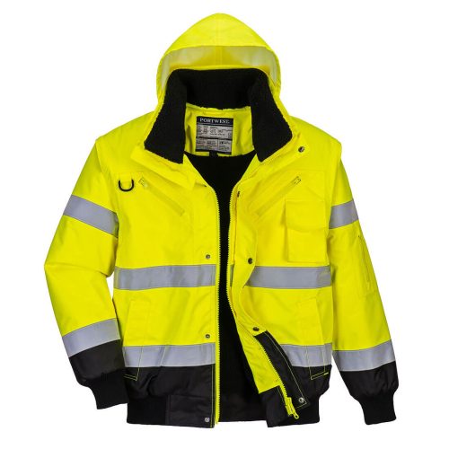 Portwest C465 Hi-Vis 3 az 1-ben kontrasztos bomber dzseki Sárga / Fekete - S