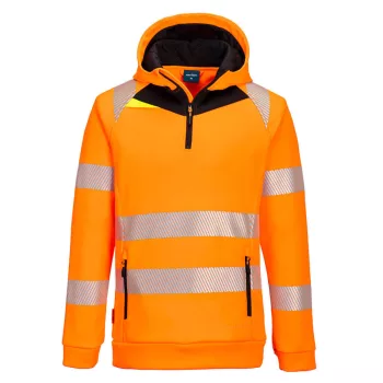   Portwest DX482 DX4 Hi-Vis 1/4 zippzáras kapucnis pulóver Narancs/Fekete - S