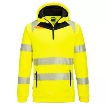   Portwest DX482 DX4 Hi-Vis 1/4 zippzáras kapucnis pulóver Sárga/Fekete - S