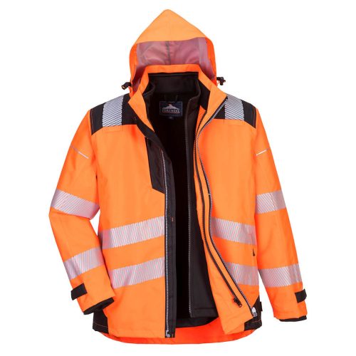 Portwest PW365 PW3 Hi-Vis 3-in-1 kabát Narancs / Fekete - S