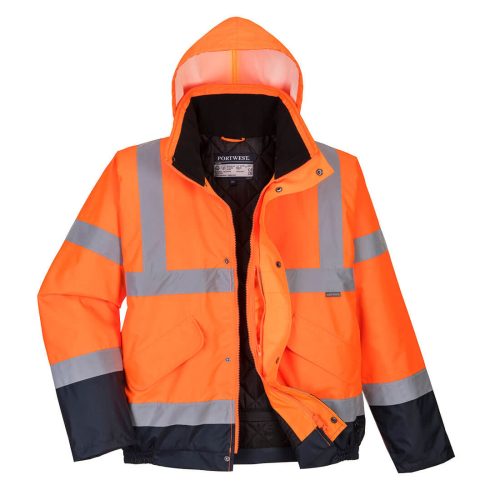 Portwest S266 Hi-Vis kéttónusú bomber kabát Narancs / Navy - S