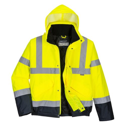 Portwest S266 Hi-Vis kéttónusú bomber kabát Sárga / Navy - XS