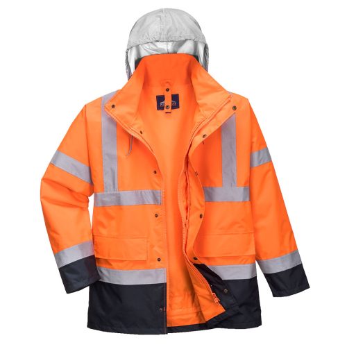 Portwest S471 Hi-Vis 4 az 1-ben Contrast Traffic kabát Narancs / Navy - S