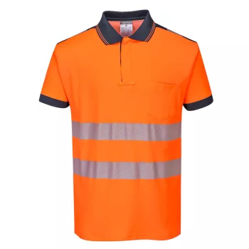 Portwest T180 PW3 Hi-Vis pólóing S/S Narancs/Navy - S