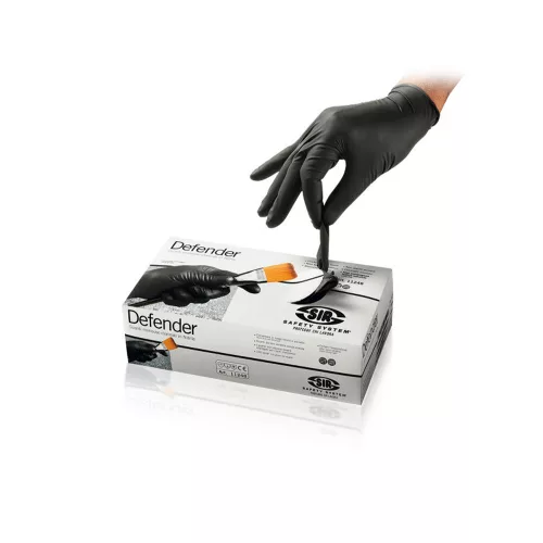 Sir Safety System Defender, nitril egyszerhasználatos kesztyű - 100db/doboz fekete 10/XL
